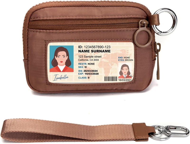 YDF Keychain Wallet Mini Zip Around Wristlet Wallets for Women Detachable Wristlet Portable Coin Purse Small Wallets Brown - Image 1
